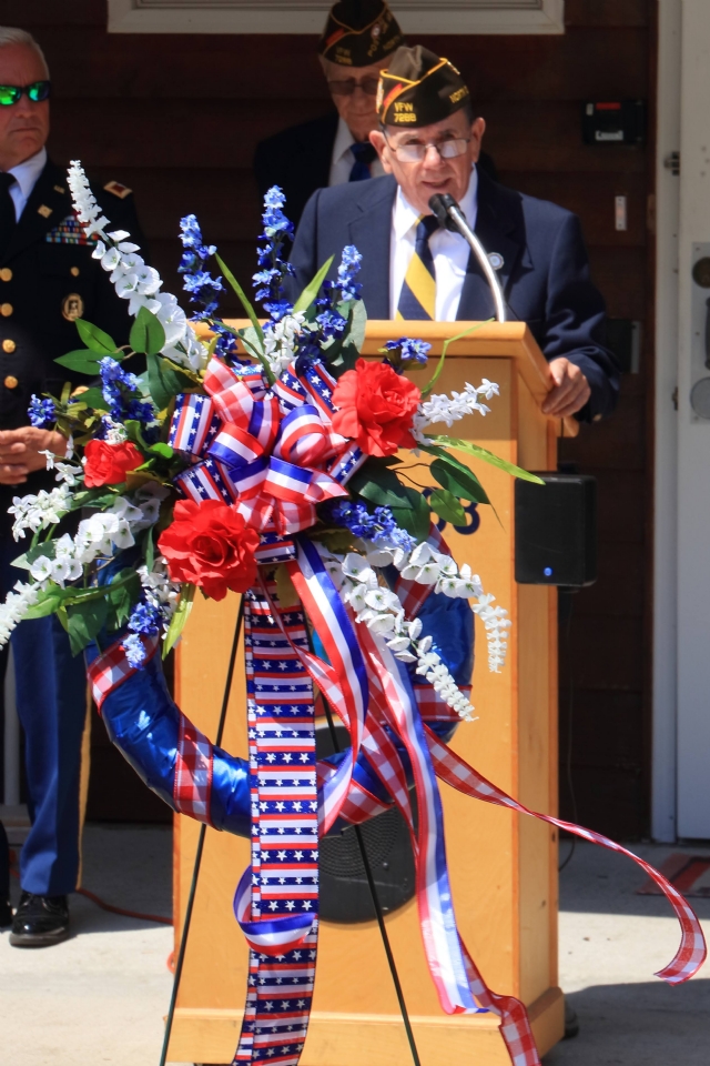 Calabash VFW Post 7288 Commander Jim Milstead speaking on Memorial Day.